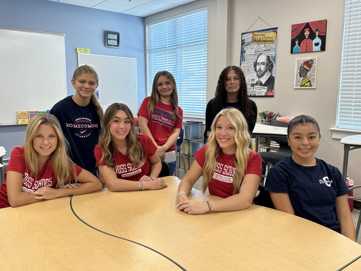 Pictured back row left to right:  Juliet xx and Julia Almeida, THY officers visit with tenth grade Chat group members Audri Barton, (front row left to right ) Jadyn Hedges, Reese Cooper Marquez, Monroe Porter and Alani Gordiollo.